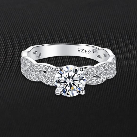 Engagement/Wedding Eternity Ring 1 Ct Moissanite 4-Claw Braided Design Silver 6 - Picture 1 of 12